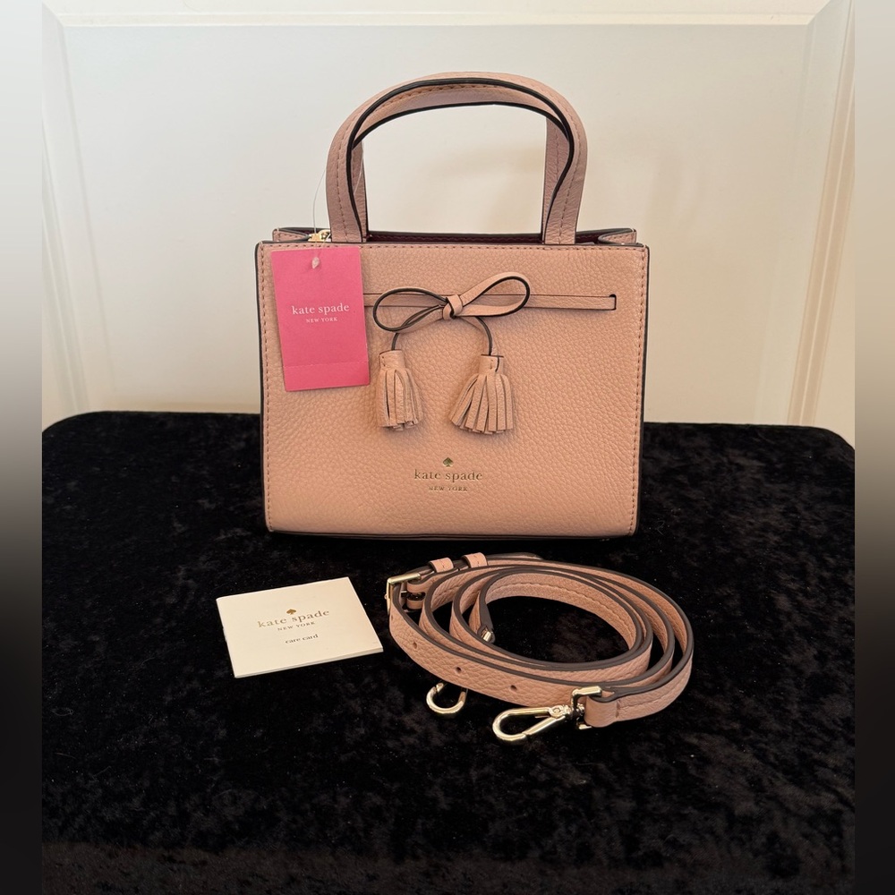 New Kate spade Hayes satchel is featured in pebbled leather in Rosy Cheeks